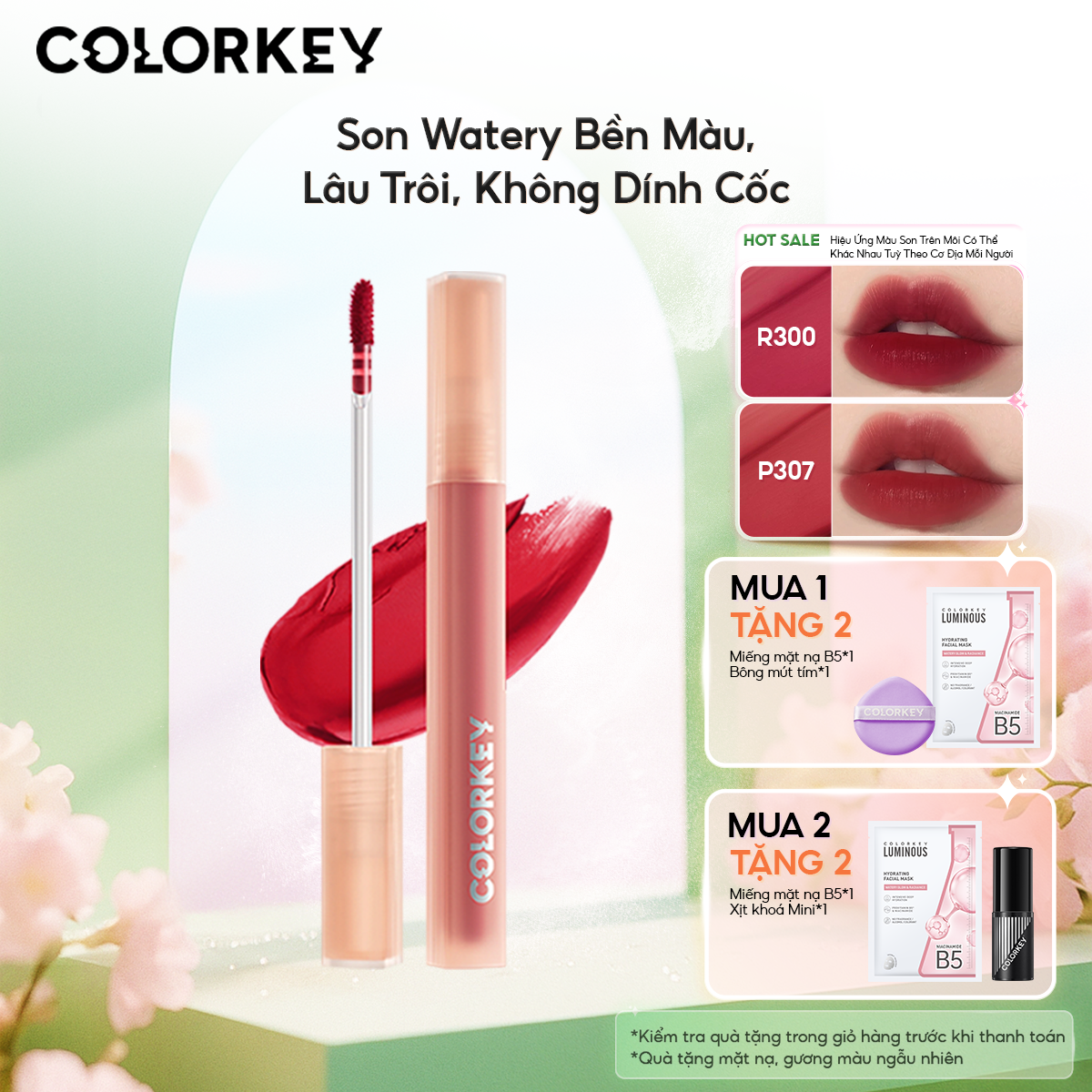  Son COLORKEY Watery Tint Bền Màu Lâu Trôi Không Dính Cốc Siêu Mịn Môi 1.8g 