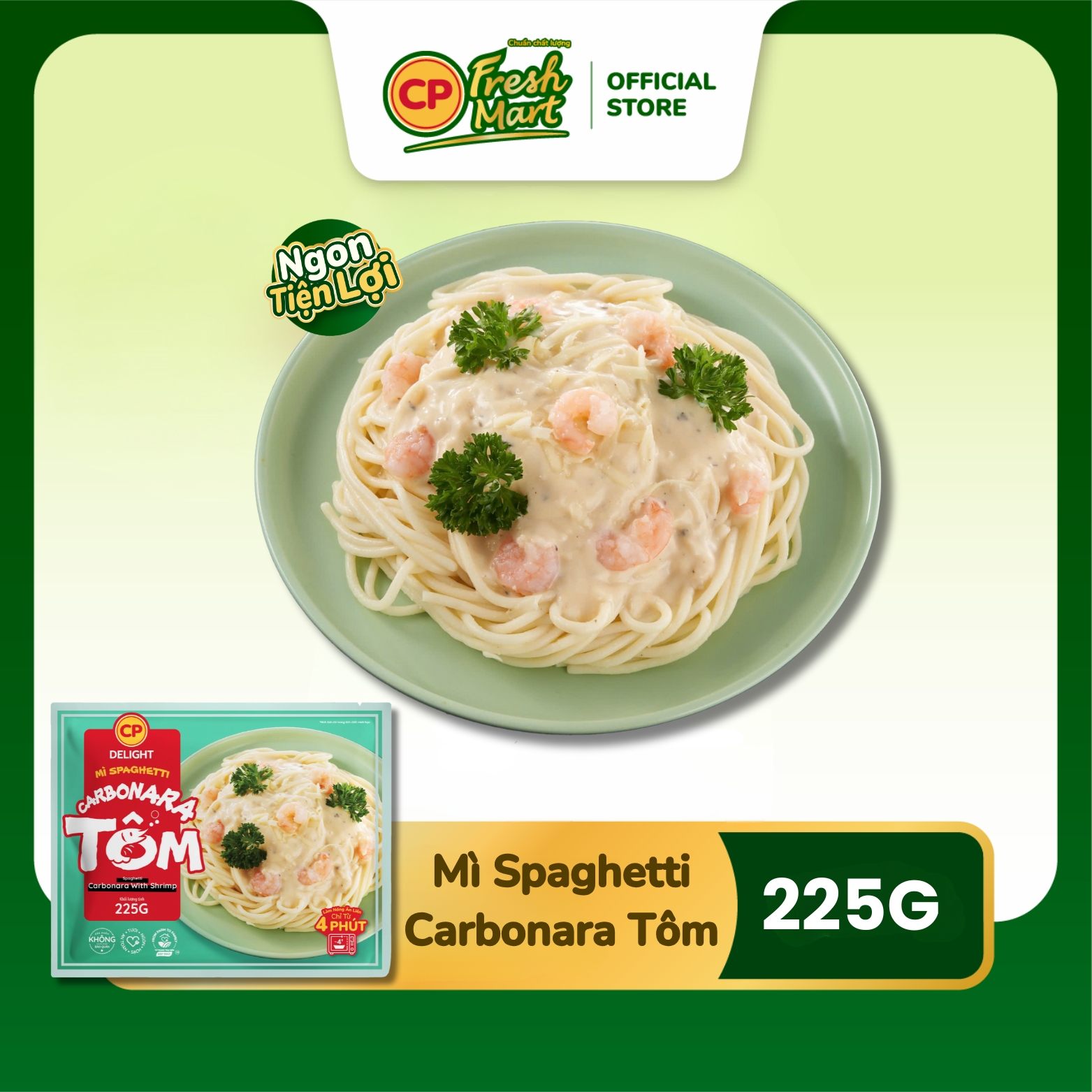 [MỚI] Mì Spaghetti Carbonara Tôm 225G  - Ngon Tiện Lợi - Bữa Trưa Nhanh Gọn - CP Fresh Mart