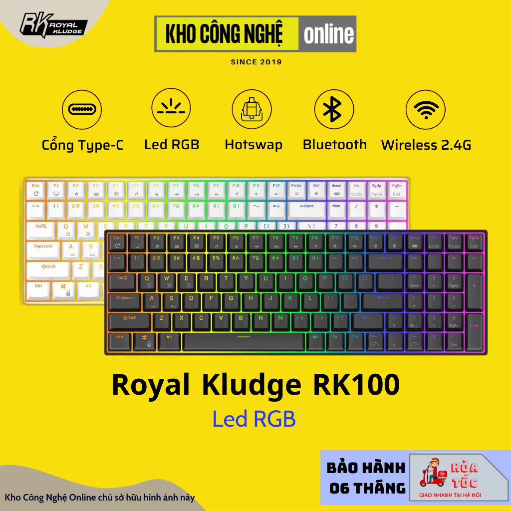 Royal Kludge RK100 - Bàn phím cơ bluetooth Royal Kludge RK100 Led đơn sắc Hotswap