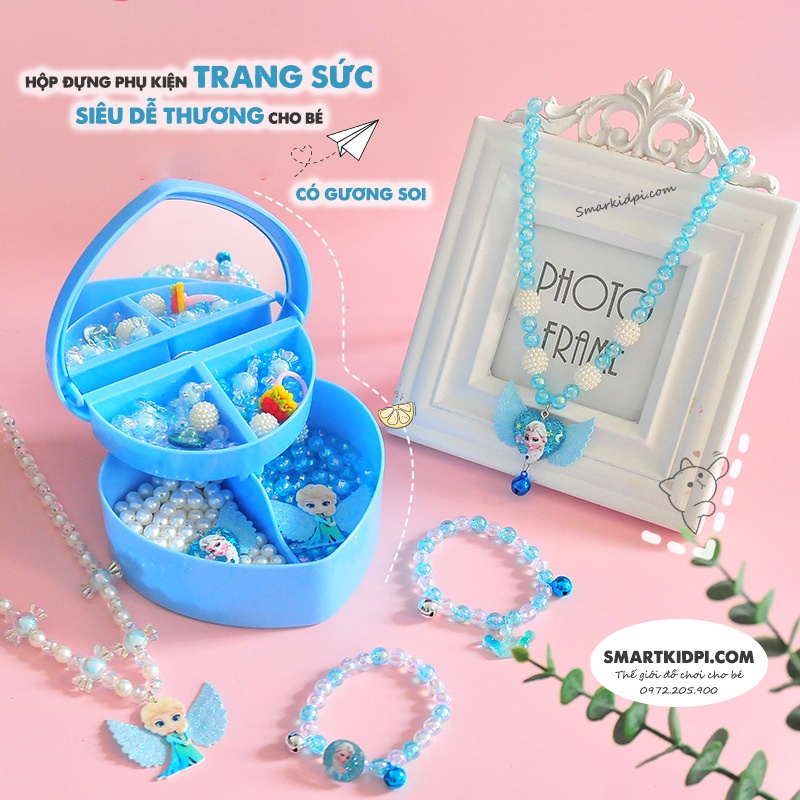 Hộp đựng phụ kiện trang sức,phụ kiện tóc siêu dễ thương có gương cho bé gái