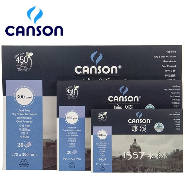 Sổ vẽ Canson 1557 300gsm vẽ màu nước, marker,vẽ chìsáp dầu vân cold , Quyển 20 tờ
