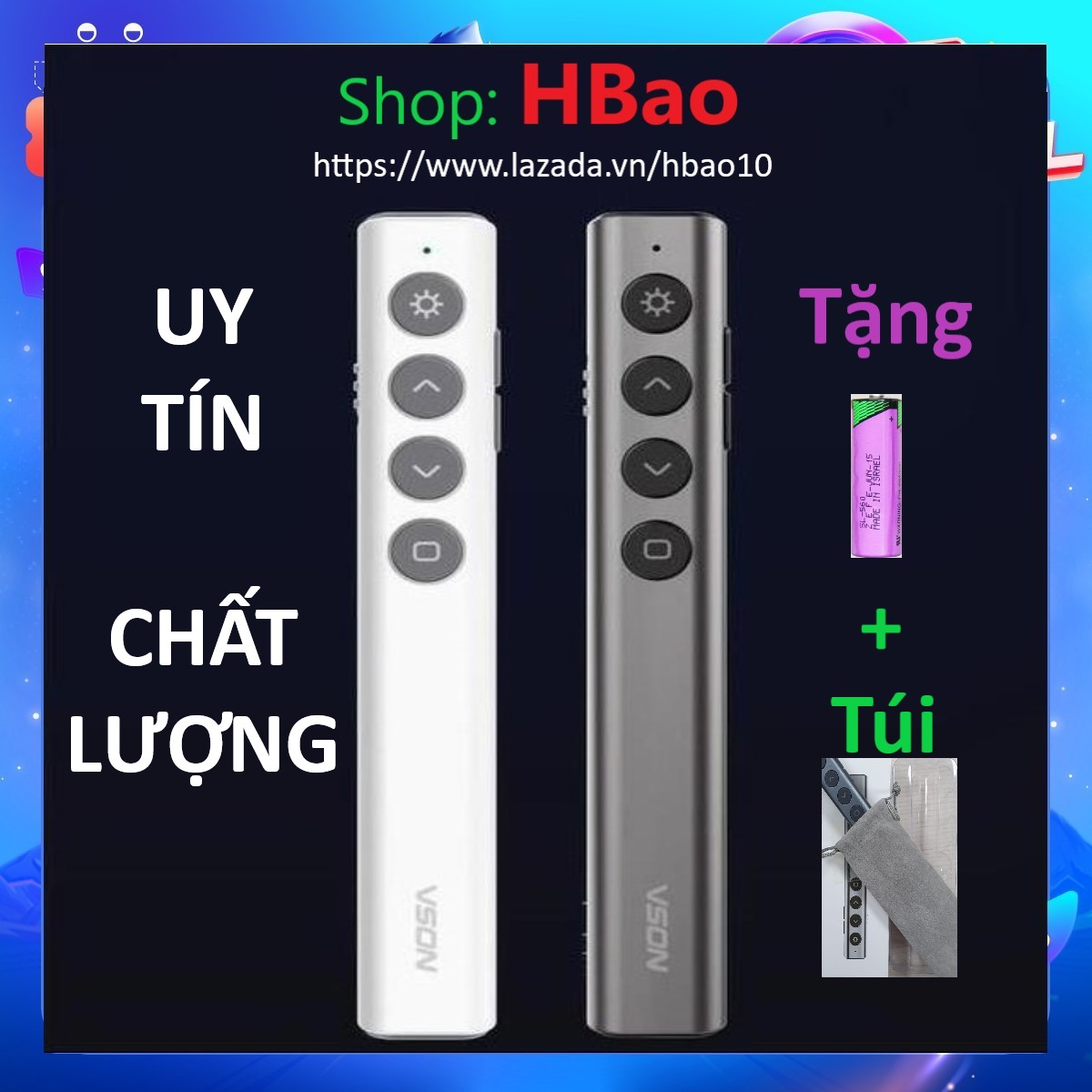 Bút trình chiếu Slide chuyên nghiệp, bút thuyết trình Powerpoint VSON N35 Cao cấp Sang trọng Tặng kèm Pin + Túi đựng
