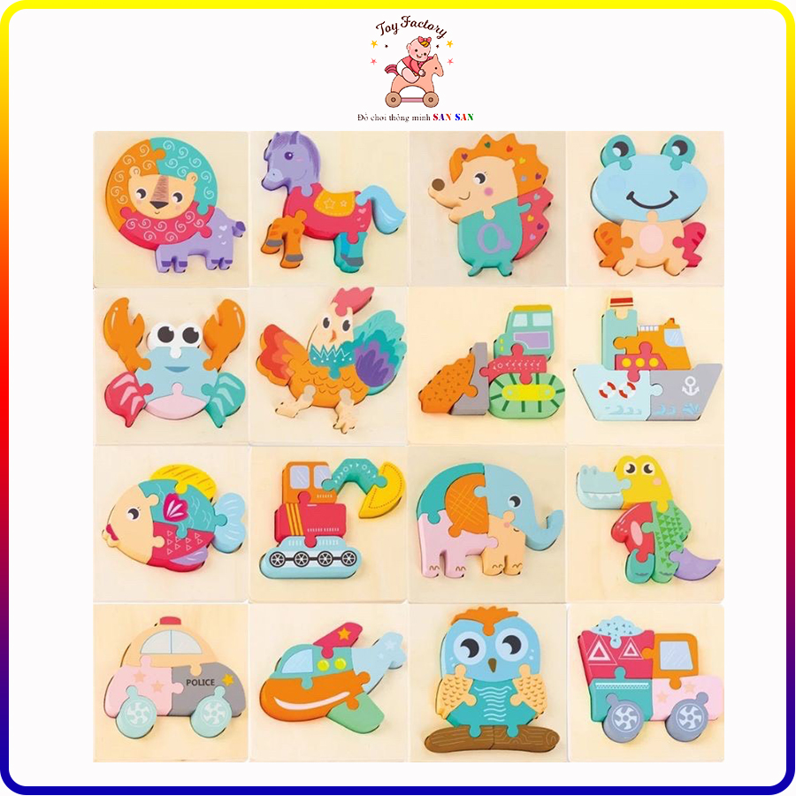 [Hoàn Tiền 10%]Bảng ghép hình khối nổi cho bé tập tư duy ghép hình Tranh xếp hình gỗ cho bé