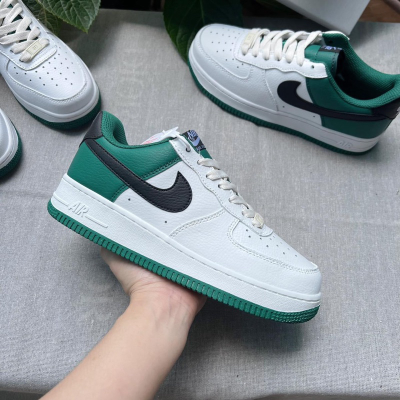 Giày AF1 trắng gót xanh lá vệt đen, giày af1 green x black nam nữ