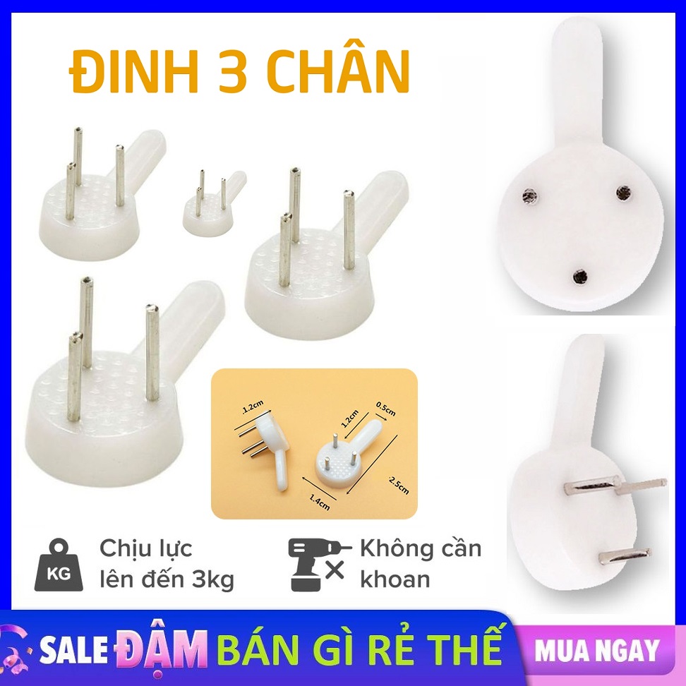 Đinh Ghim Tường 3 Chân / Đinh 3 Chân Treo Tranh Ảnh Đồng Hồ - Móc Treo Đồ Đóng Tường Không Cần Khoan / Đinh thép 3 chân đóng treo tường đóng trực tiếp không cần khoan tường