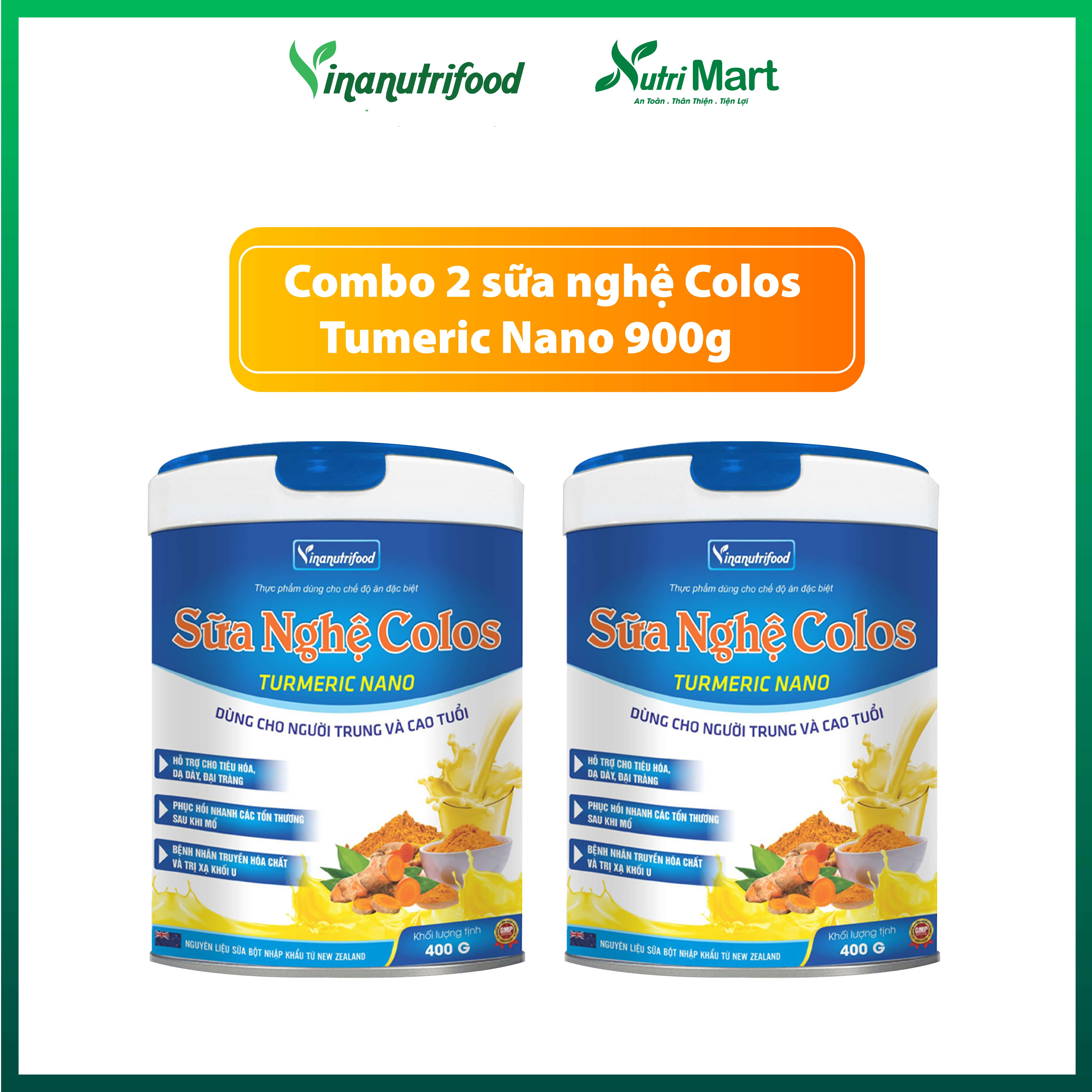 Combo 2 hộp Sữa bột nghệ Colos Tumeric Nano 900g Vinanutrifood chứa dưỡng
