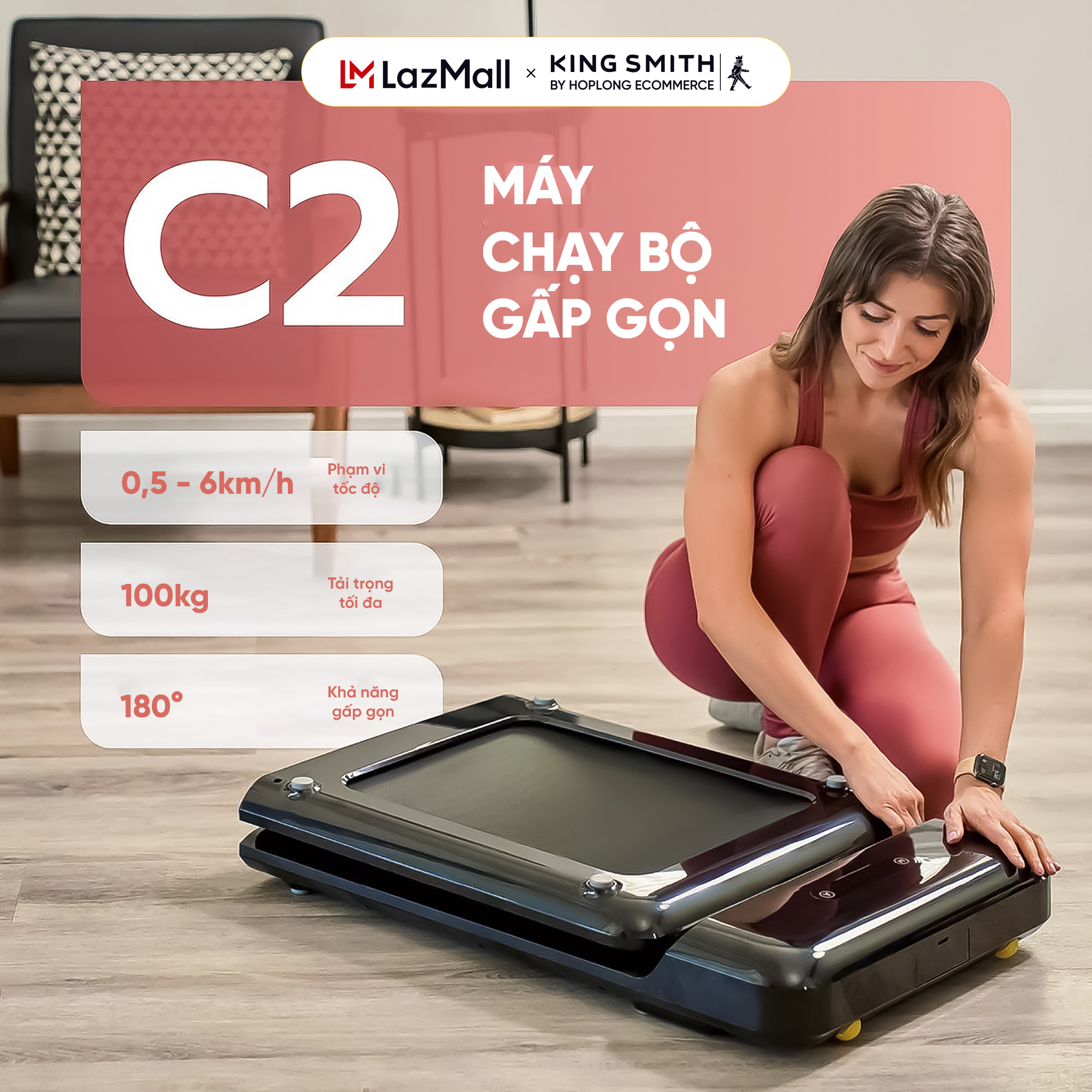 Year end sale 2429.12 Tặng cân Tai nghe Máy chạy bộ KingSmith Walkingpad C2 WPC2F đa sắc màu Gấp gọn thông minh BH 12T Miễn phí VC