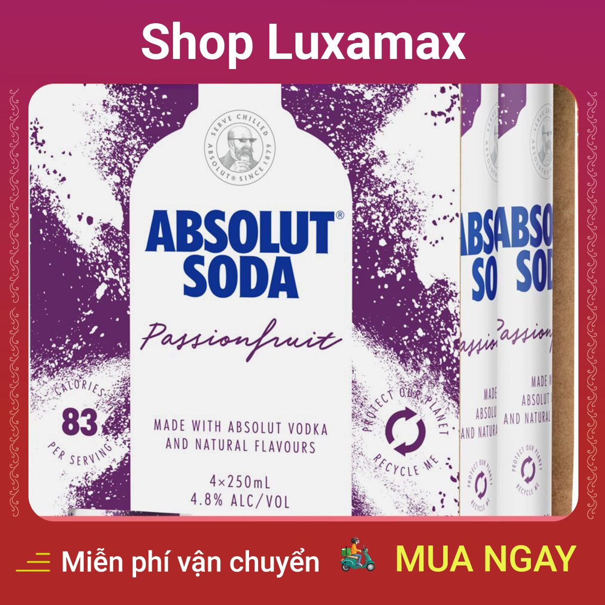 Lốc 4 lon đồ uống có cồn hương chanh dây Absolut Soda Passionfruit (250ml/lon) DTK146764551 - Shop LuxaMax - Lot 4 cans of drinking beverages lemon lemon wire absolut soda passionfruit (250ml / cans)