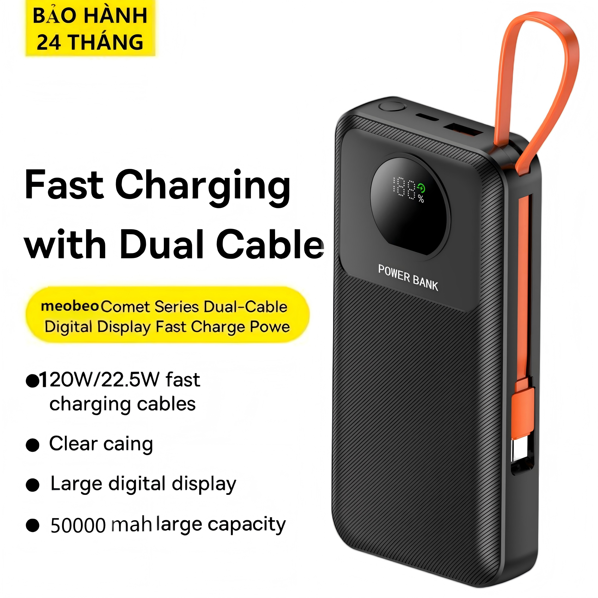 Sạc dự phòng 80000mAh 50000mah sạc nhanh 120W pin PD20W dung lượng lớn có dây cắm nhiều điện thoại