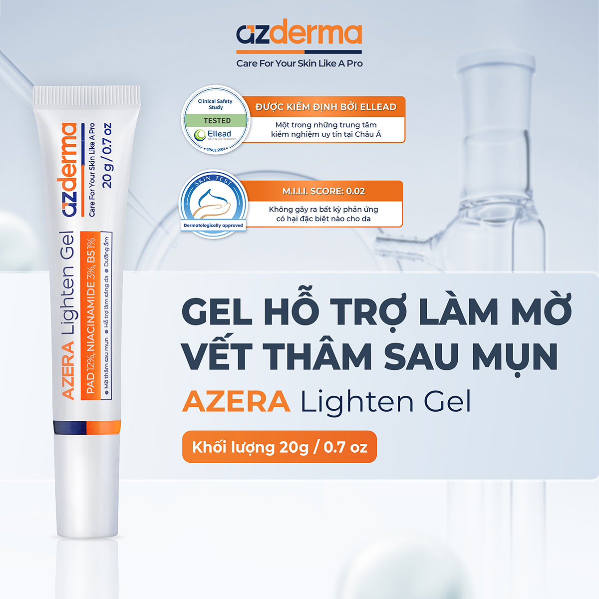 Azera Lighten Gel Azderma 20g - Gel giúp hỗ trợ làm mờ thâm mụn, hỗ trợ làm sáng, giúp da đều màu và