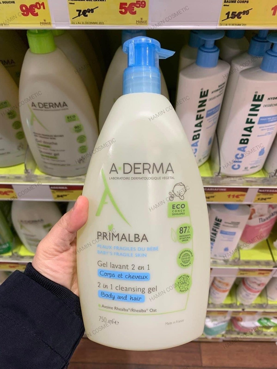Sữa tắm gội A-derma primalba Gentle Cleansin 2 in 1 dạng gel giảm rôm sảy