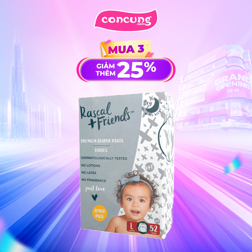 Tã quần Rascal + Friends (L, 10-15kg, 52 miếng)
