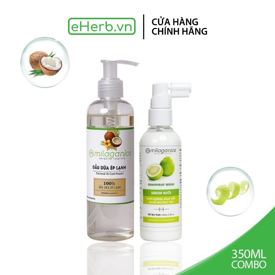 Combo dưỡng tóc chắc khỏe mọc tóc: dầu dừa ép lạnh 250ml & xịt tinh dầu bưởi 100ml milaganics