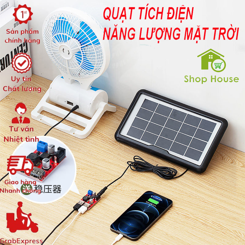 QUẠT TÍCH ĐIỆN NĂNG LƯỢNG MẶT TRỜI ĐỂ BÀN + ĐÈN LED +TẤM PIN NĂNG LƯỢNG MẶT TRỜI, QUẠT TÍCH ĐIỆN LÊN 6-12 TIẾNG- BẢO HÀNH 12 THÁN