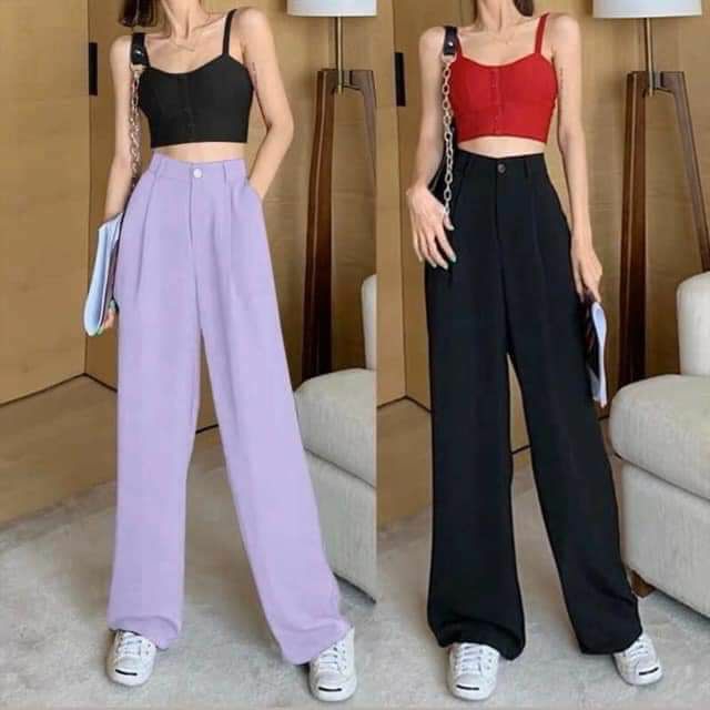 Quần ống rộng suông nữ lưng cao hottrend mẫu mới siêu dài