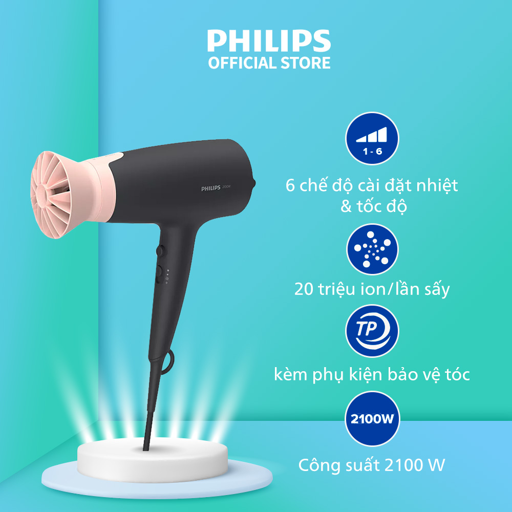 Máy sấy tóc Philips BHD350/10-Q2 - Chính hãng - 20 triệu ion chăm sóc tóc, bảo hành chính hãng 2 năm
