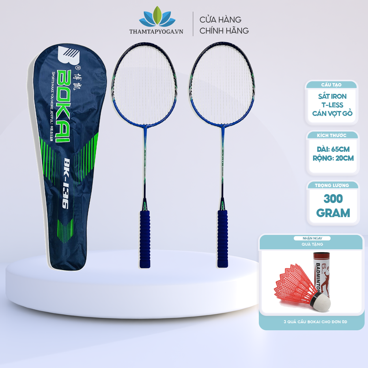 Cặp vợt cầu lông Bokai BK-136  [TẶNG KÈM 3 QUẢ CẦU]