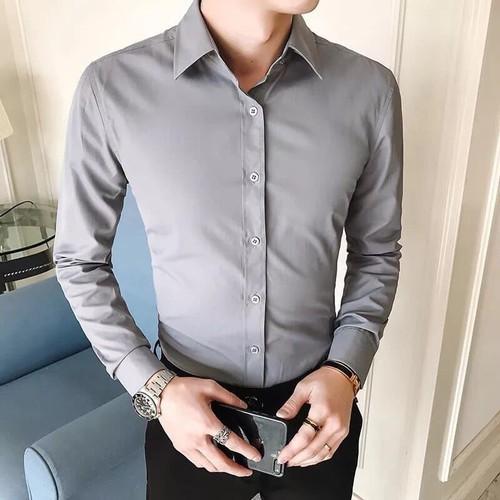 Áo sơ mi nam vải lụa nến không nhăn thời trang cao cấp ( Xám tro dài tay )