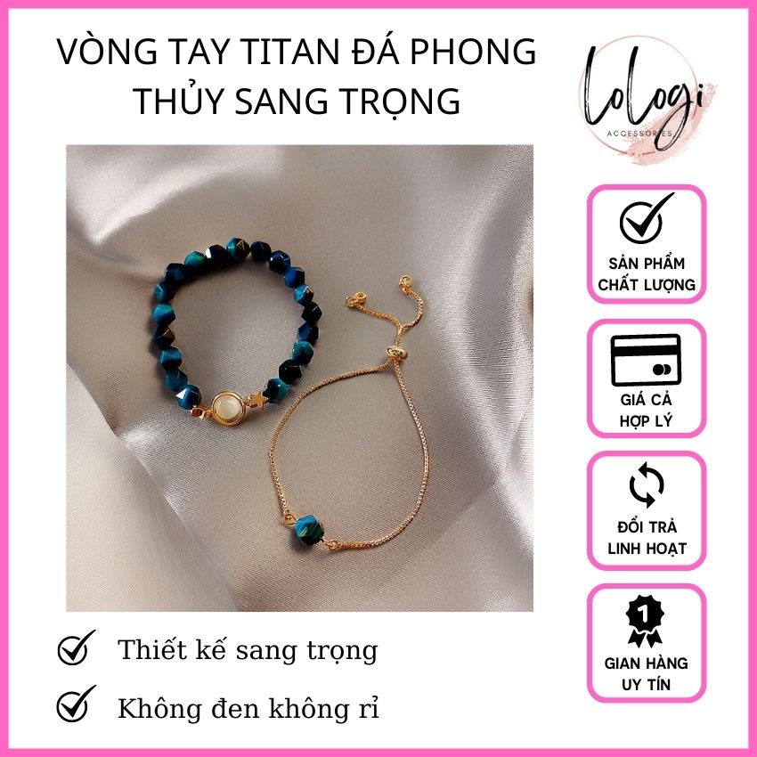 Bộ vòng tay titan 2 vòng đá quý phong thủy, phong cách cổ điển sang trọng 3 màu sắc VT03
