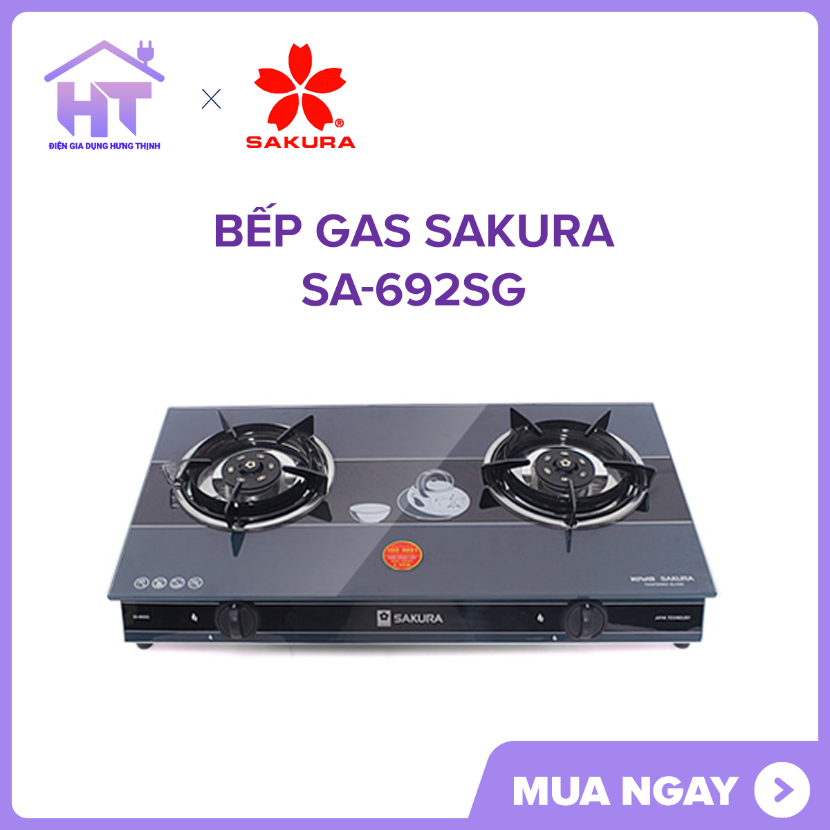 Bếp gas Sakura SA-692SG Trưng Bày Mẫu +Tặng dây gas-tiết kiệm gas 20%--Bảo Hành 12 tháng