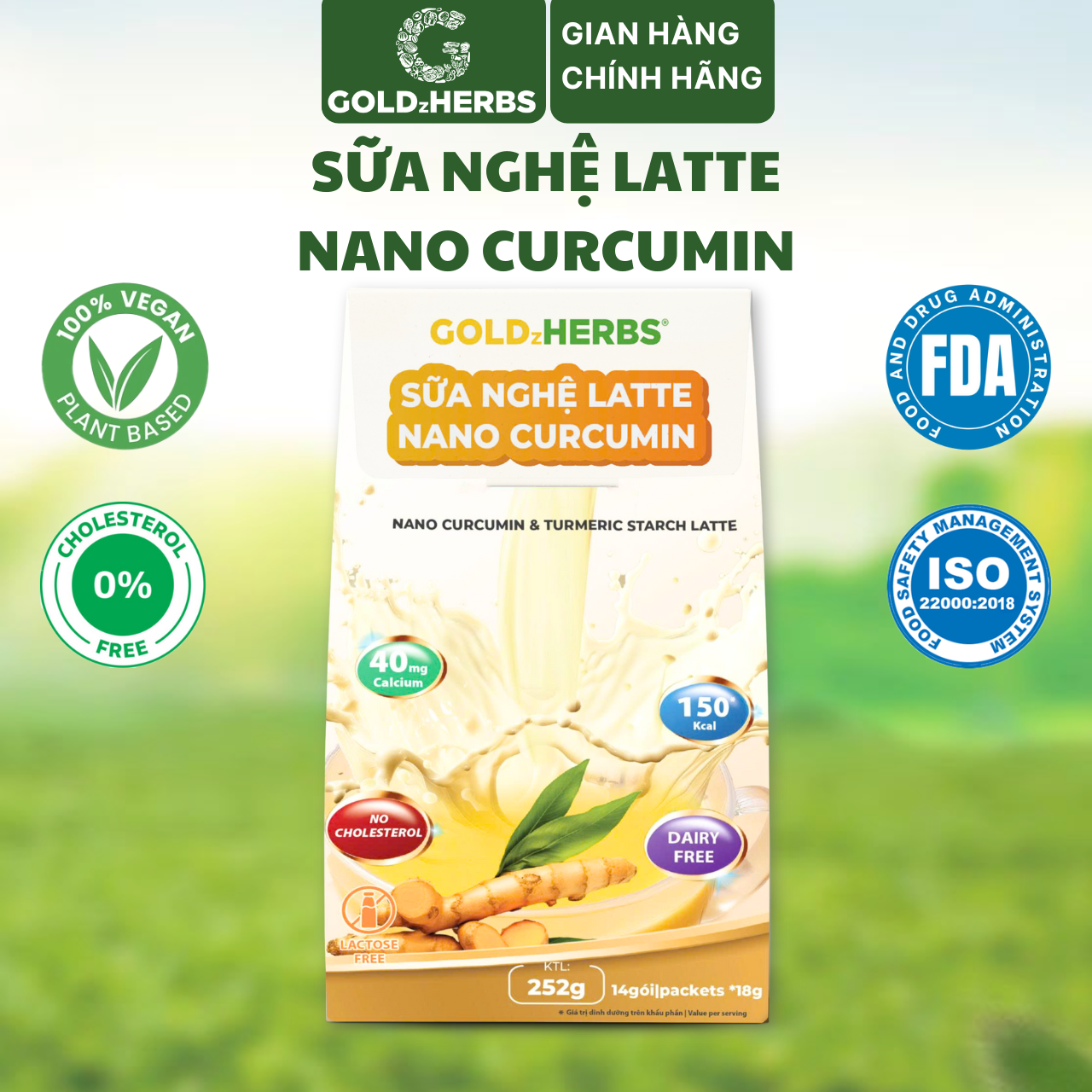 [Hàng cty] Sữa nghệ GoldzHerbs Latte Nano Curcumin – Hỗ trợ tiêu hóa, Tăng cường miễn dịch, Giúp đẹp da – 14 gói/ 500g