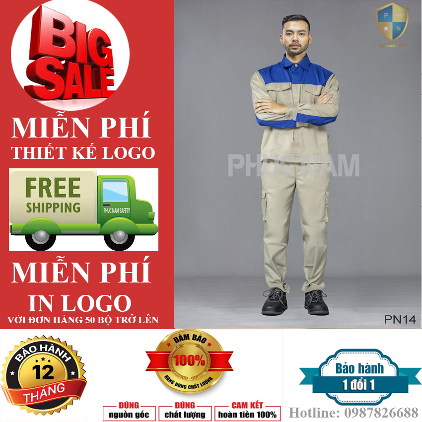 Quần áo bảo hộ lao động, Quần áo bảo hộ lao động PN14, Quần áo bảo hộ lao động vải Kaki ;iên doanh , Quần áo bảo hộ lao động chất lượng, Bảo hộ lao động Phúc Nam