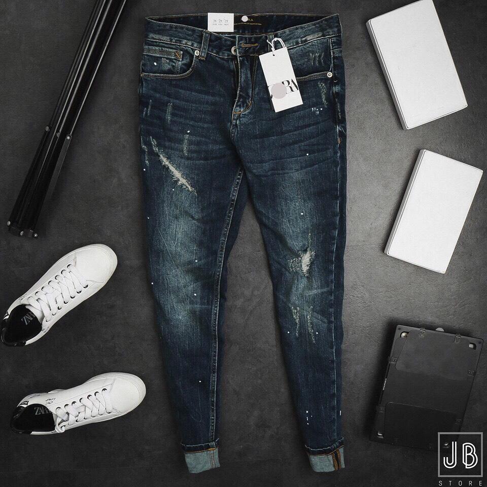 QUẦN JEAN NAM CÀO XƯỚC CÓ CHẤM SƠN CAO CẤP MS27