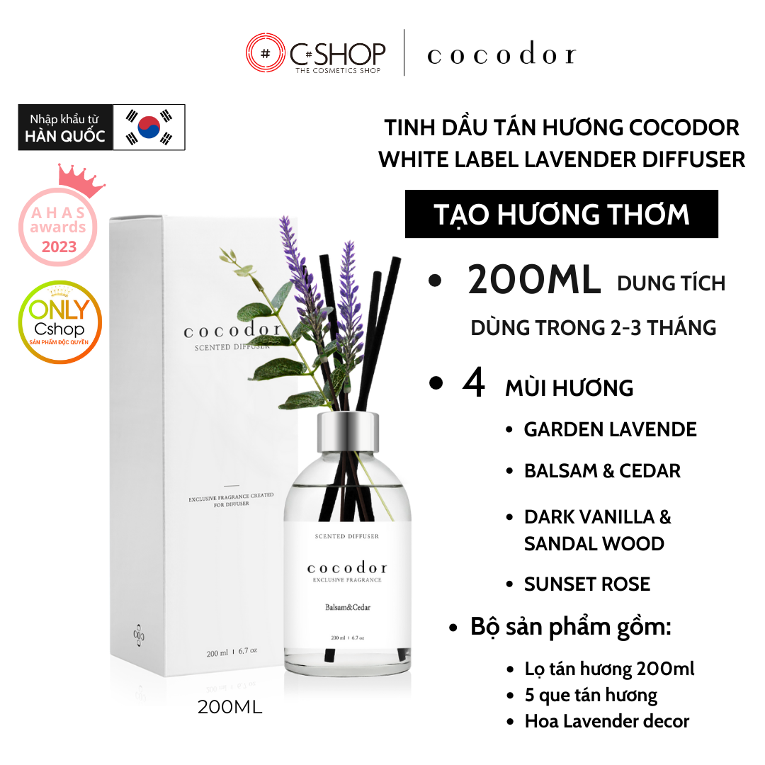 Tinh dầu tán hương cocodor white label w diffuser phiên bản lavender 200ml