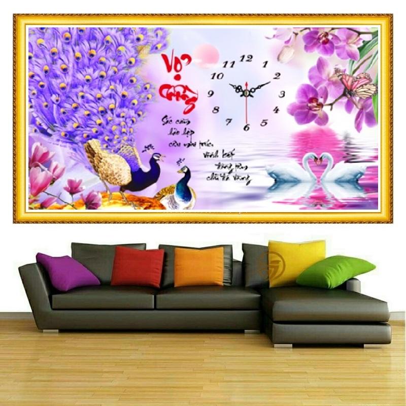 Tranh đính đá Đồng hồ Vợ chồng LV162 - KT 77*45CM (Tranh Tự Đính)