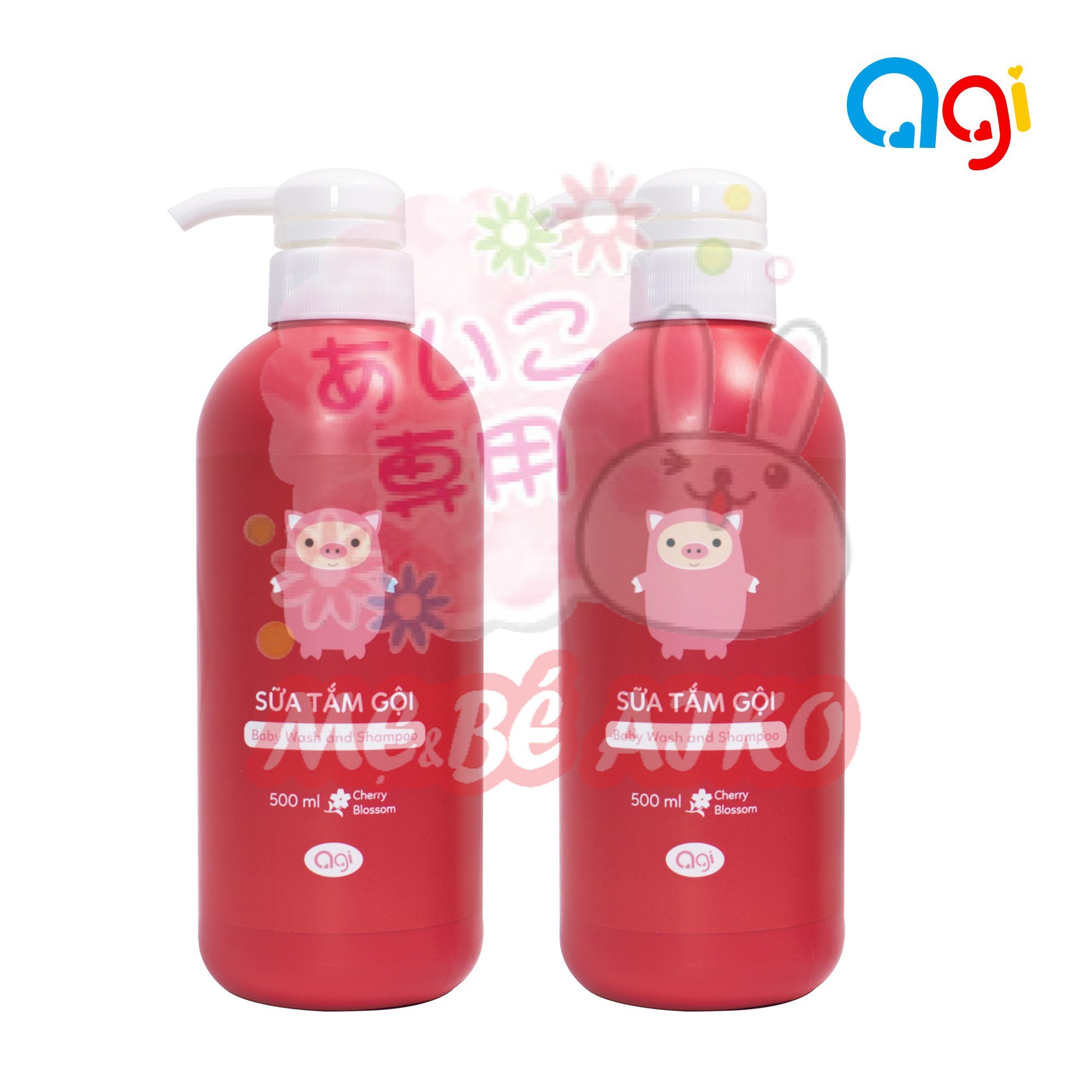 Combo 2 chai tắm gội AGI 500ml - hương hoa anh đào