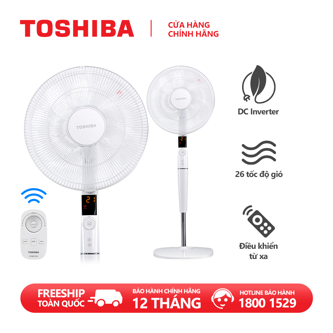 Quạt đứng Toshiba F-LSD30(W)VN - Điều khiển từ xa núm xoay vô cực - 9 cánh - DC inverter tiết kiệm điện 70% - Cảm biến nhiệt độ - Màn hình LED hiển thị - Hàng chính hãng, bảo hành 12 tháng, chất lượng Nhật Bản