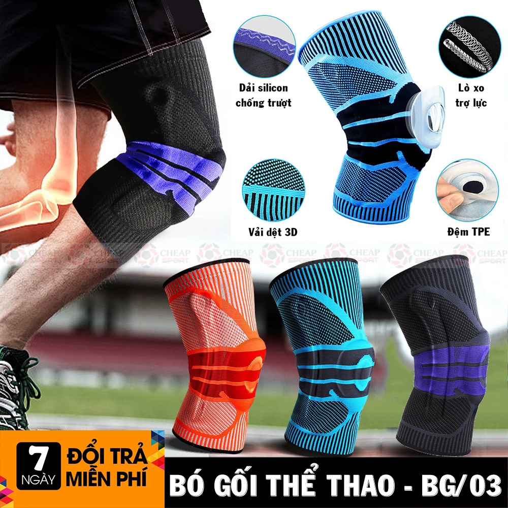 Bó Gối Thể Thao BG/03 Đệm Silicon & Thanh Lò Xo Bảo Vệ Đầu Gối Nam Nữ Chơi Bóng Đá Bóng Rổ Bóng Chuyền Tập Gym Tennis