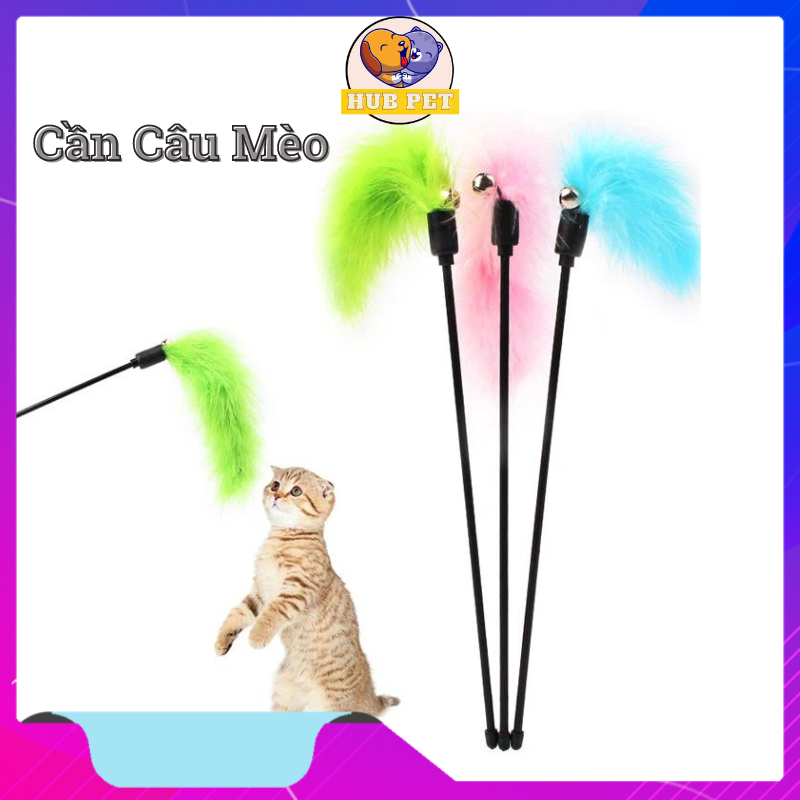 Đồ chơi cần câu mèo gắn lông vũ - Cần câu giải trí cho mèo - Hubpet Shop