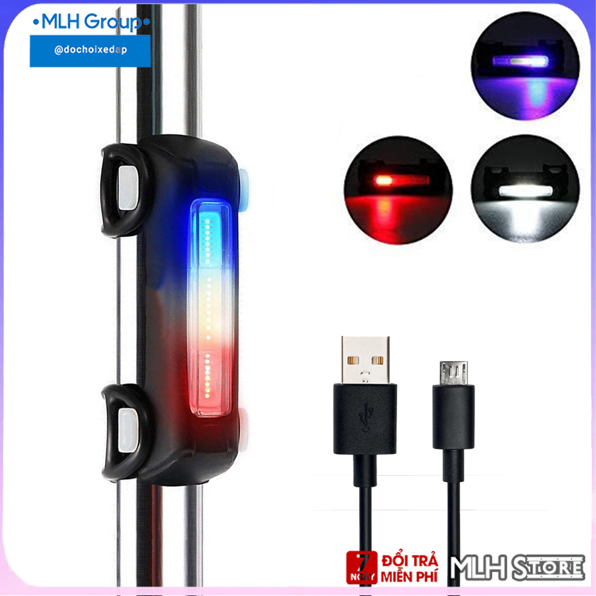 Đèn nhấp nháy xe đạp cảnh báo phía sau siêu sáng có sạc điện usb chống nước giúp đạp xe an toàn ban đêm 3 màu MLH