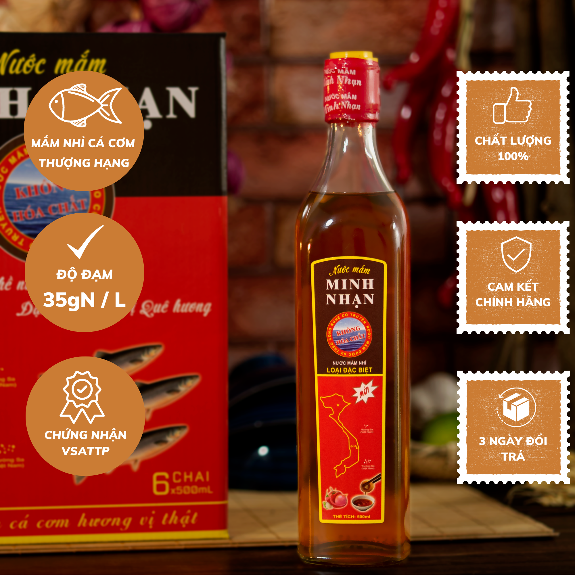 Nước mắm nhỉ nguyên chất truyền thống Minh Nhạn Bình Định Combo 3 chai độ đạm 35