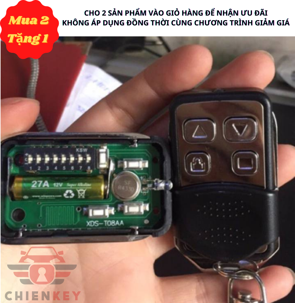 Điều khiển cửa cuốn 8 mã gạt sóng 433mhz inox