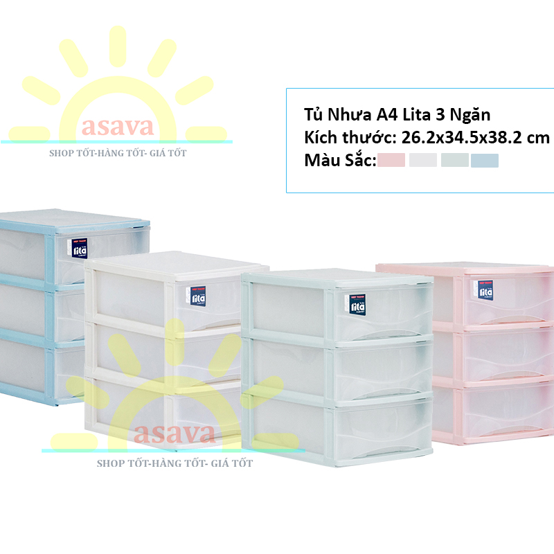 Tủ nhựa mini 3 tầng ngăn kéo lita- gọn xinh, tiện dụng- gia dụng asava