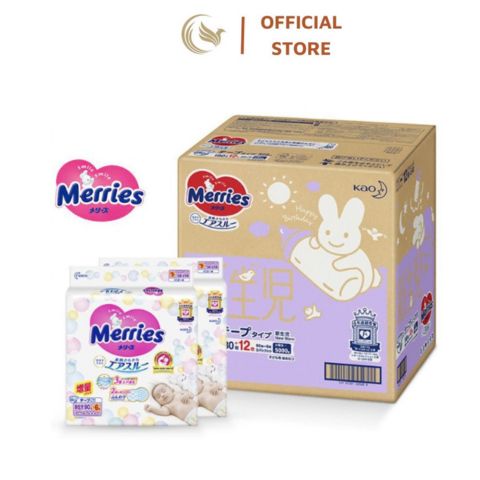 Tã/ bỉm Merries cộng miếng, Tã/ quần dán nội địa Nhật size NB 90+6