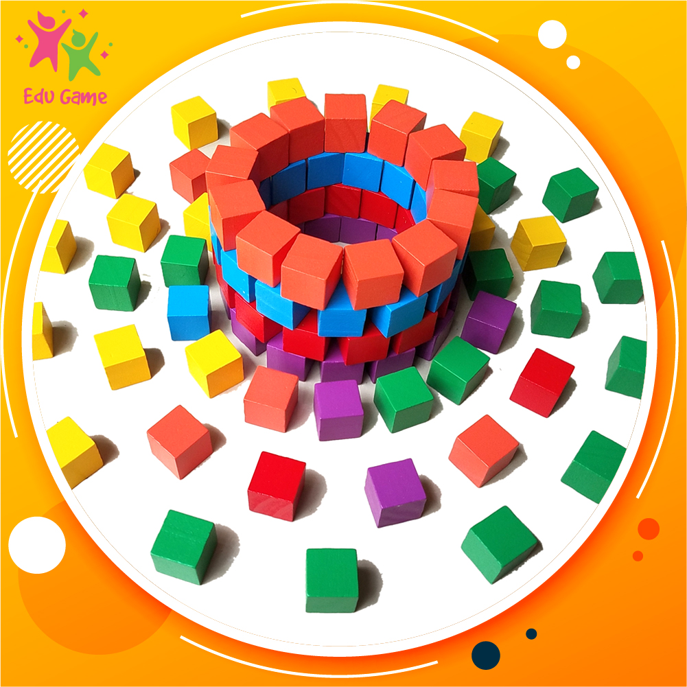 Bộ 100 Khối Gỗ Lập Phương 25mm sơn nhiều màu an toàn cho bé 3 tuổi - Đồ chơi Montessori giúp bé phát triển tư duy