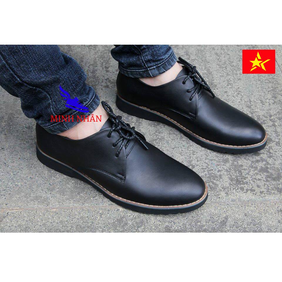 [CÓ VIDEO, ẢNH THẬT] Minh Nhân - Giày đốc nam da bò giầy tây nam da bò Giày buộc dây công sở Nam cao cấp đẹp Giày doctor nam cổ thấp da bò thật Thời trang hàng hiệu giá rẻ khâu đế hàng xuất khẩu B-8 màu đen