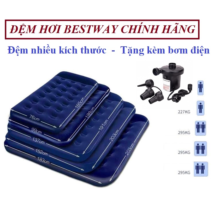 [ Chọn Mã ] Đệm Hơi Bestway Cao Cấp Phủ Nhung Nỉ Kèm Bơm Điện 2 Chiều - Nệm Hơi Nhiều Kích Cỡ [ Chọn Mã ] Đệm Hơi Bestway Cao Cấp Phủ Nhung Nỉ Kèm Bơm Điện 2 Chiều - Nệm Hơi Nhiều Kích Cỡ
