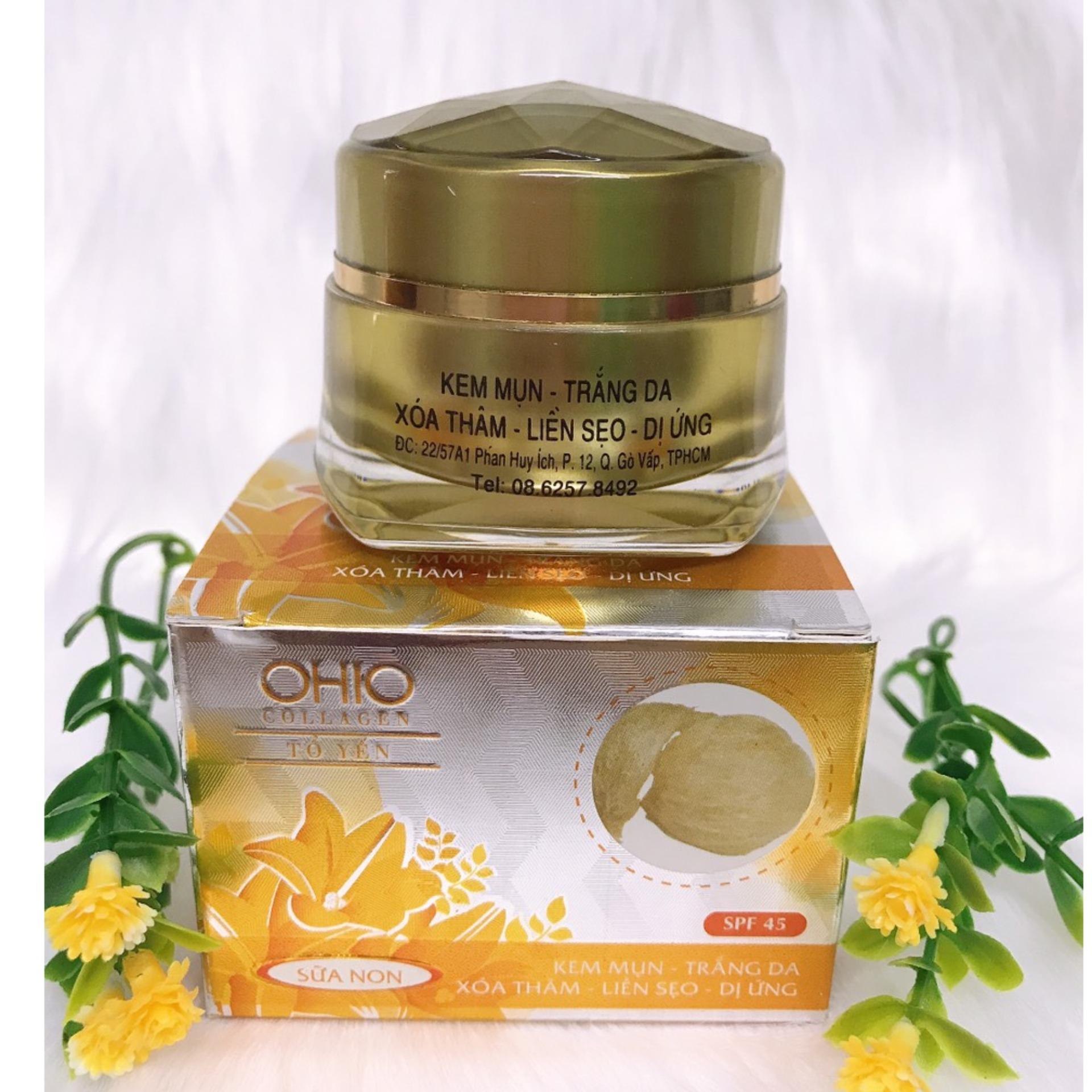 [HCM]Mỹ phẩm Ohio - Kem Mụn Trắng da Xóa thâm Liền sẹo Chống dị ứng (dưỡng chất Collagen và Tổ yến)18g