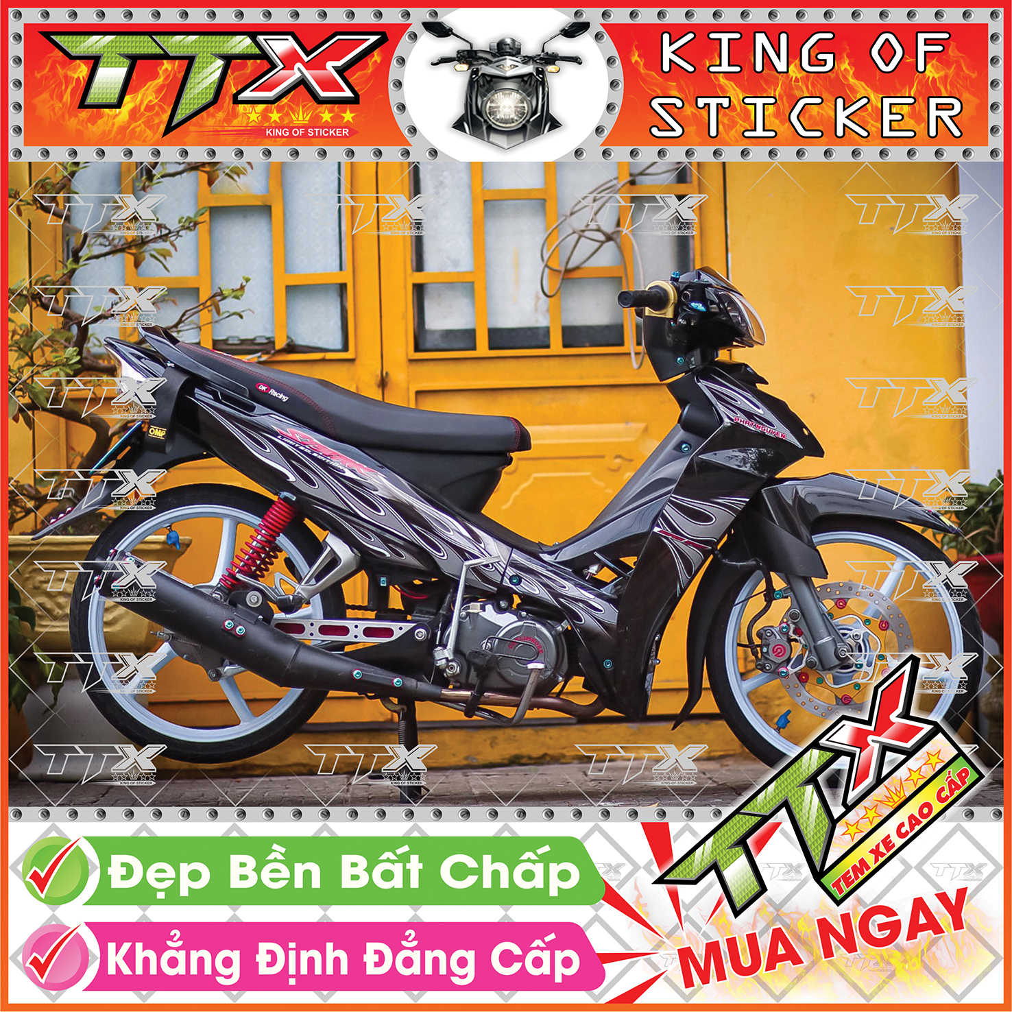 Tem lửa sirius full đen xám trắng đẹp tinh tế - sirius lửa mẫu mới