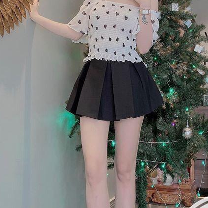 Chân váy ngắn xếp ly bản to khoe chân xinh mông tròn, freesize vòng eo M L, dưới 53kg 12C25B1