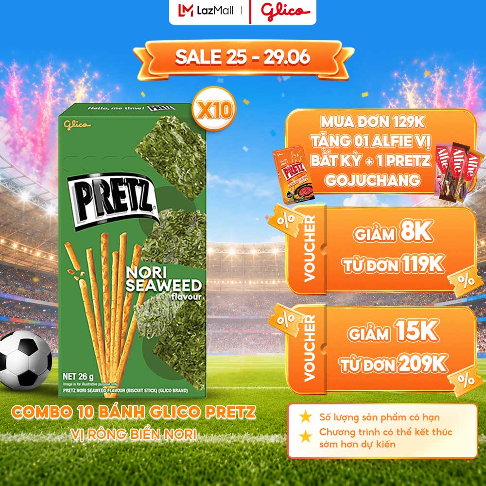 Combo 10 Hộp Bánh Que Snack Nướng Giòn PRETZ ROCKSTAR Vị Rong Biển Nori - 26G/Hộp