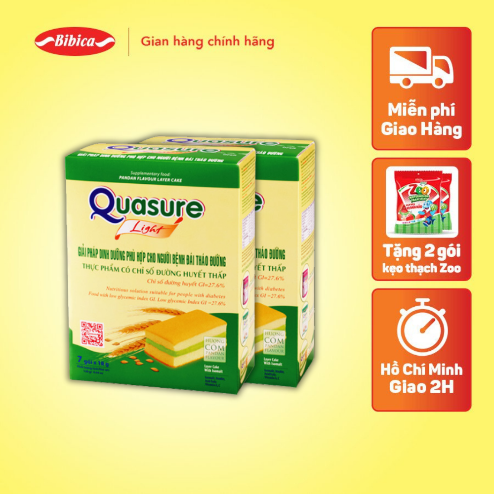 Combo 2 Hộp Bánh Bông Lan Quasure Light Cốm Bibica 126g - Thực phẩm dành cho người ăn kiêng, tiểu đường