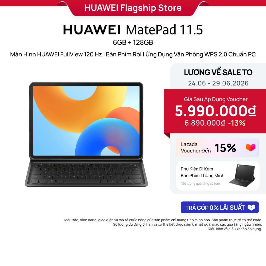 Máy tính bảng HUAWEI MatePad 11.5 | 6GB+128GB | Màn Hình HUAWEI FullView 120 Hz | Bàn Phím Rời | Ứng Dụng Văn Phòng WPS 2.0 Chuẩn PC