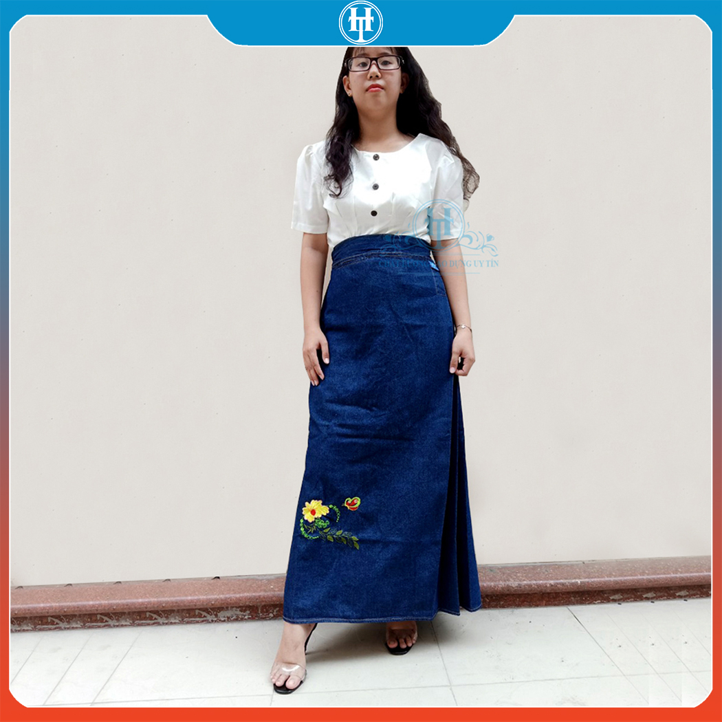 Váy Chống Nắng Cao Cấp Nữ Vải Jean Cotton Dày Dặn Có Túi Và Nút Bấm JHT119 H&T FASHION