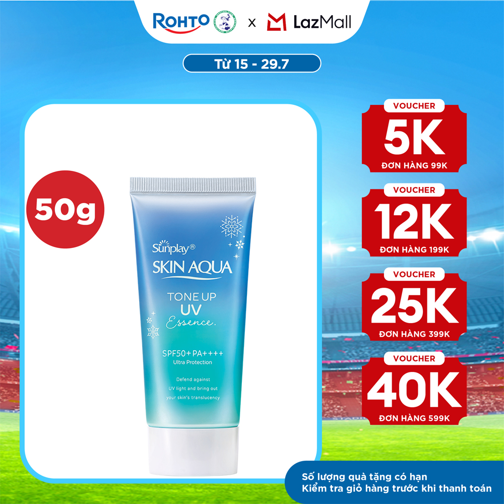 Kem chống nắng nâng tông Skin Aqua Tone up Blue cho da vàng có khuyết điểm đỏ, dạng tinh chất Sunplay Skin Aqua Tone Up UV Essence Blue SPF 50+ PA++++ 50g