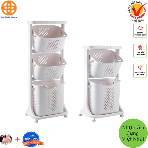 Kệ nhựa 2-3 tầng việt nhật plastic có sọt đựng đồ tiện lợi.